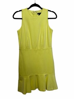 Ann Taylor Bright Yellow Sleeveless Flounce Sheath Dress Sz 2P Office Vacation